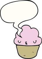 cartoon cupcake and face and speech bubble vector