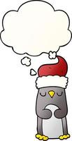 cartoon christmas penguin and thought bubble in smooth gradient style vector