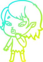 cold gradient line drawing cute cartoon vampire girl vector