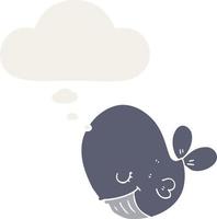 cartoon whale and thought bubble in retro style vector