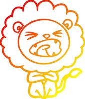 warm gradient line drawing cartoon angry lion vector