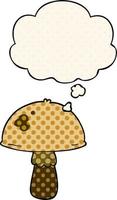 cartoon mushroom and thought bubble in comic book style vector