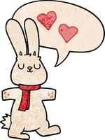 cartoon rabbit in love and speech bubble in retro texture style vector