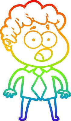 rainbow gradient line drawing cartoon man gasping in surprise