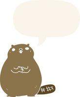 cartoon beaver and speech bubble in retro style vector