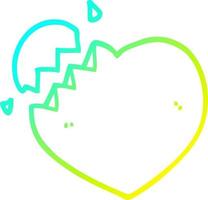 cold gradient line drawing cartoon broken heart vector