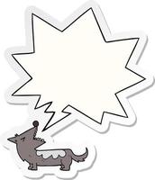 cartoon dog and speech bubble sticker vector