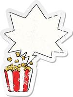 cartoon popcorn and speech bubble distressed sticker vector