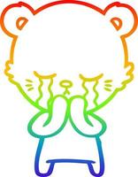 rainbow gradient line drawing crying cartoon bear vector