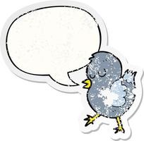 cartoon bird and speech bubble distressed sticker vector