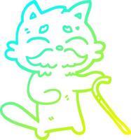 cold gradient line drawing cartoon old cat vector