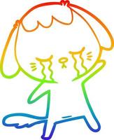 rainbow gradient line drawing cartoon crying dog vector