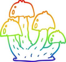 rainbow gradient line drawing cartoon mushrooms vector