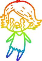 rainbow gradient line drawing cartoon woman crying vector