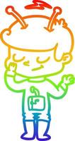 rainbow gradient line drawing friendly cartoon spaceman vector