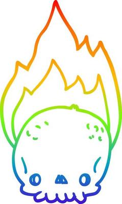 rainbow gradient line drawing spooky cartoon flaming skull