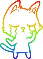 rainbow gradient line drawing crying cartoon cat vector