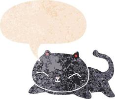 cartoon cat and speech bubble in retro textured style vector