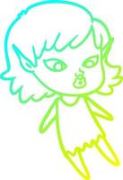 cold gradient line drawing pretty cartoon elf girl vector