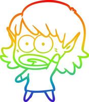 rainbow gradient line drawing cartoon shocked elf girl vector