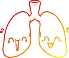 warm gradient line drawing cartoon happy lungs vector