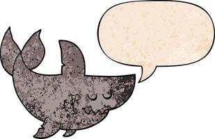 cartoon shark and speech bubble in retro texture style vector