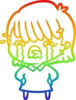 rainbow gradient line drawing cartoon girl crying vector