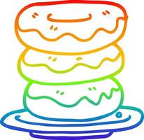 rainbow gradient line drawing cartoon plate of donuts vector