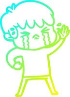 cold gradient line drawing cartoon boy crying vector