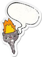 cartoon flaming chalice and speech bubble distressed sticker vector