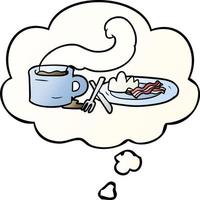 cartoon breakfast and thought bubble in smooth gradient style vector