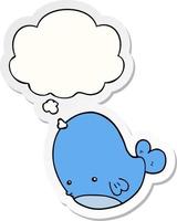 cartoon whale and thought bubble as a printed sticker vector