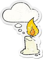 cartoon candle and thought bubble as a distressed worn sticker vector