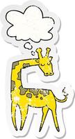 cartoon giraffe and thought bubble as a distressed worn sticker vector