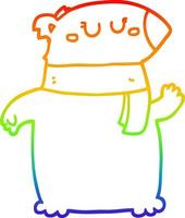 rainbow gradient line drawing cartoon bear with scarf vector