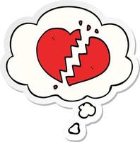 cartoon broken heart and thought bubble as a printed sticker vector