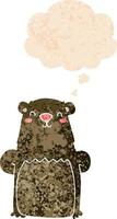 cartoon bear and thought bubble in retro textured style vector