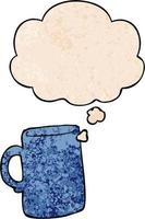 cartoon mug and thought bubble in grunge texture pattern style vector