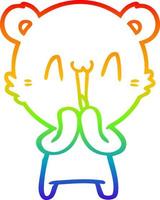 rainbow gradient line drawing happy bear cartoon vector
