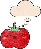 cartoon tomato and thought bubble in grunge texture pattern style vector