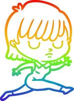 rainbow gradient line drawing cartoon woman vector
