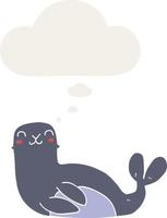cartoon seal and thought bubble in retro style vector