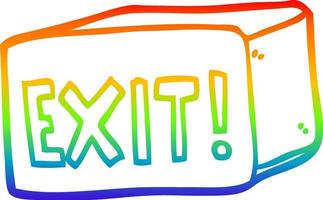 rainbow gradient line drawing cartoon exit sign vector