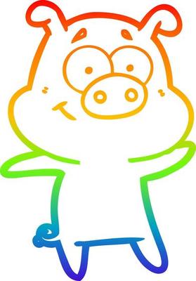 rainbow gradient line drawing happy cartoon pig