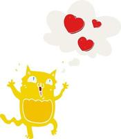 cartoon cat crazy in love and thought bubble in retro style vector