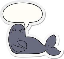 cartoon seal and speech bubble sticker vector