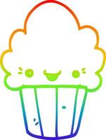 rainbow gradient line drawing cartoon cupcake with face vector