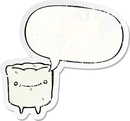 cartoon happy tooth and speech bubble distressed sticker