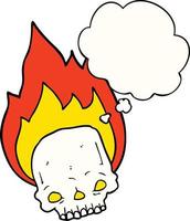 spooky cartoon flaming skull and thought bubble vector