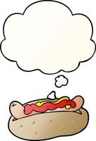 cartoon hotdog and thought bubble in smooth gradient style vector